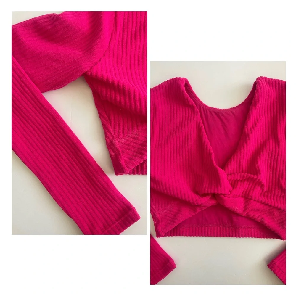 Andie Swin Ribbed Magenta Pink long Sleeve Top